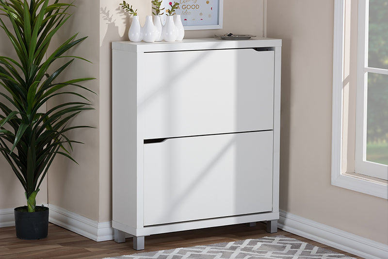 Darrion White Modern Shoe Cabinet, 2-Doors