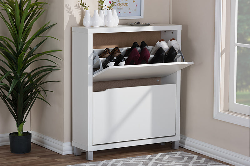 Darrion White Modern Shoe Cabinet, 2-Doors