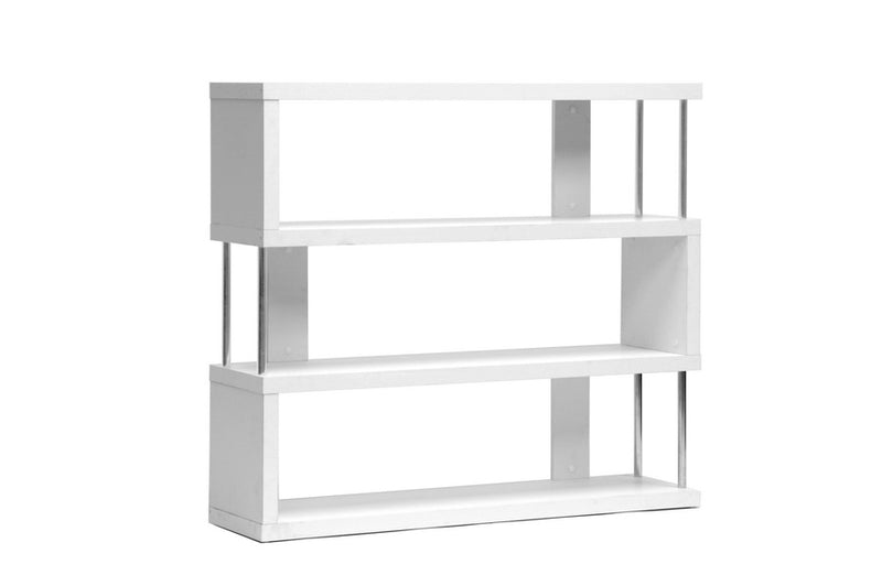 Yanka White Three-Shelf Modern Bookcase