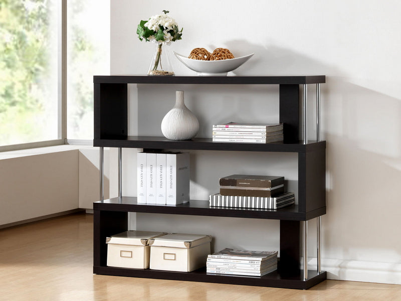 Yanka Dark Brown Three-Shelf Modern Bookcase