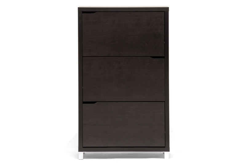 Darrion Dark Brown Modern Shoe Cabinet, 3-Doors