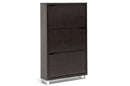 Darrion Dark Brown Modern Shoe Cabinet, 3-Doors Baxton