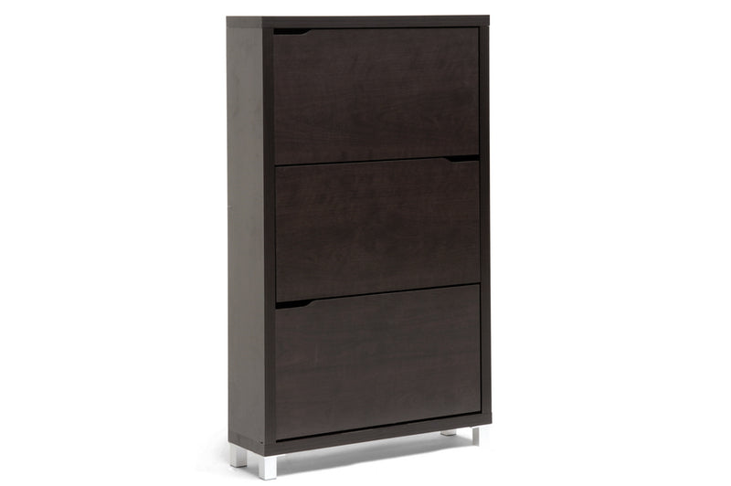 Darrion Dark Brown Modern Shoe Cabinet, 3-Doors