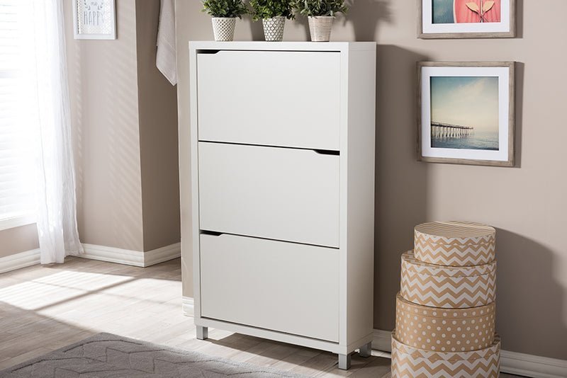 Darrion White Modern Shoe Cabinet, 3-Doors