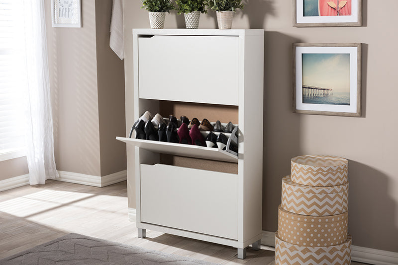 Darrion White Modern Shoe Cabinet, 3-Doors