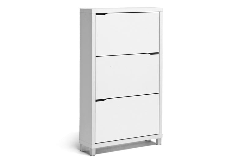 Darrion White Modern Shoe Cabinet, 3-Doors