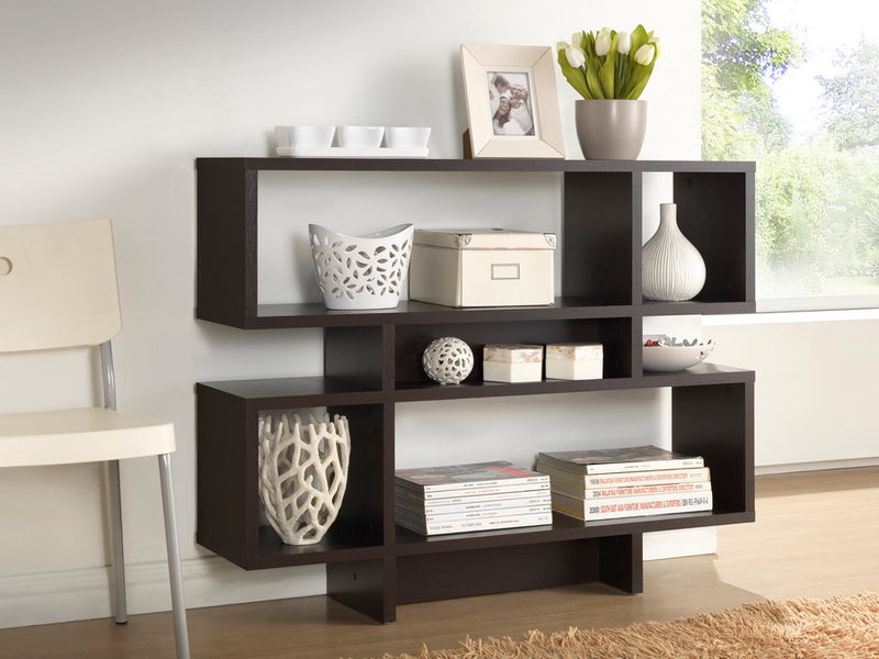 Lilac 4-Level Faux Wood Grain Dark Brown Modern Bookshelf