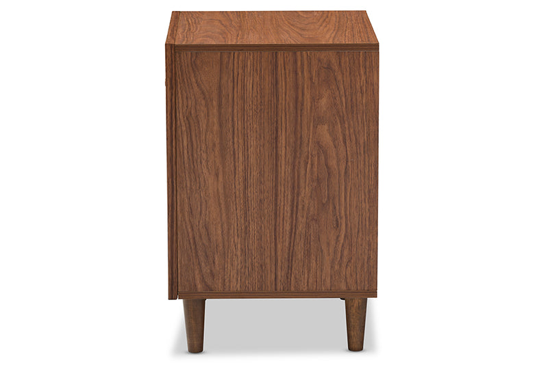 Stephen Mid-century Modern Scandinavian Style White and Walnut Wood 1-drawer and 1-door Nightstand