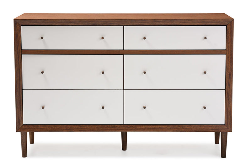 Stephen White and Walnut Wood 6-drawer Storage Dresser Baxton
