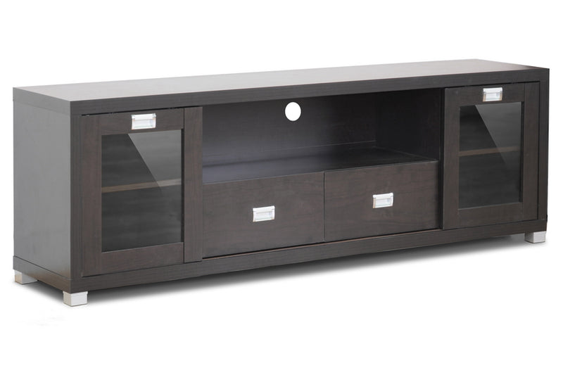 Sonia Brown Wood Modern TV Stand w/Glass Door and Drawers