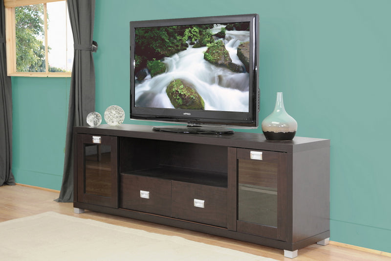 Sonia Brown Wood Modern TV Stand w/Glass Door and Drawers