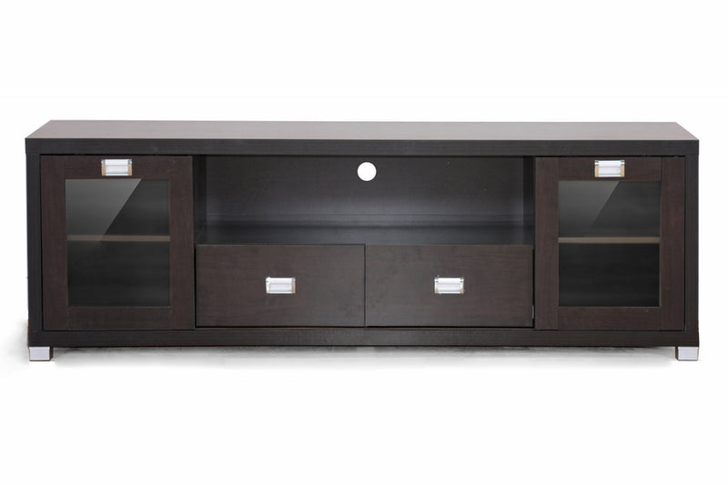 Sonia Brown Wood Modern TV Stand w/Glass Door and Drawers