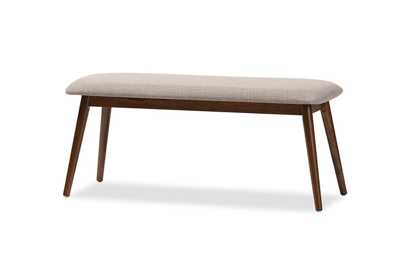 Elara Light Gray Fabric and "Oak" Medium Brown Finishing Wood Dining Bench Baxton