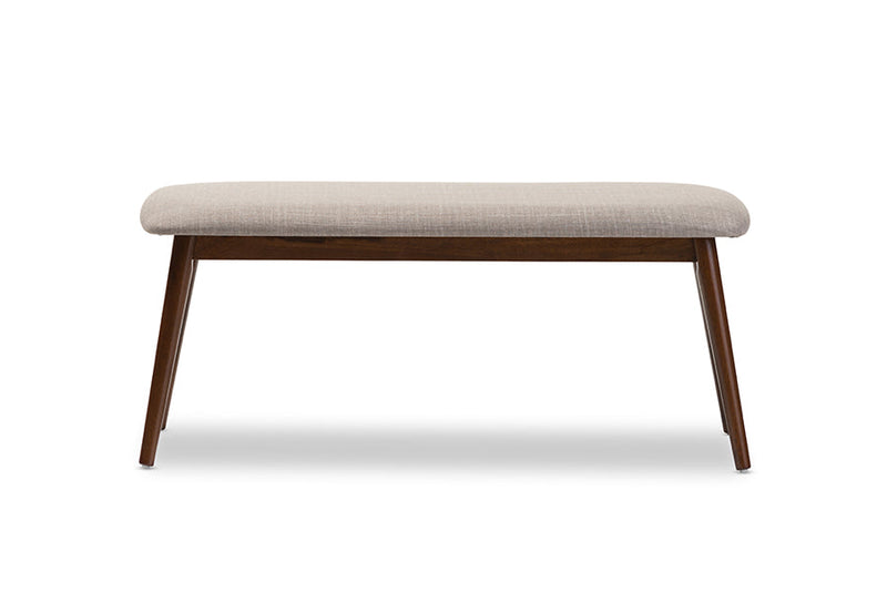 Elara Light Gray Fabric and "Oak" Medium Brown Finishing Wood Dining Bench Baxton