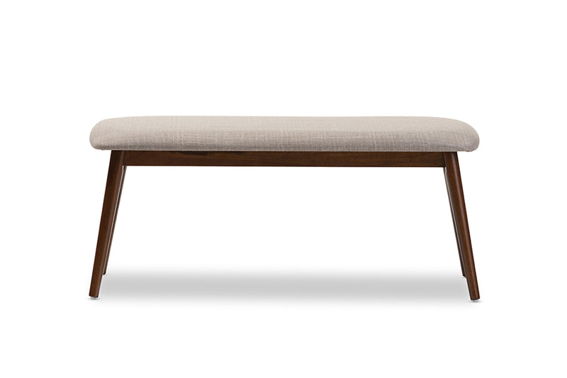 Elara Mid-Century Modern Light Gray Fabric and "Oak" Medium Brown Finishing Wood Dining Bench