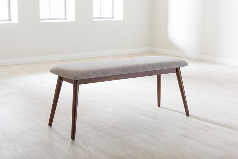 Elara Mid-Century Modern Light Gray Fabric and "Oak" Medium Brown Finishing Wood Dining Bench