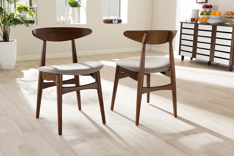 Elara Light Gray Fabric and "Oak" Medium Brown Finishing Wood Dining Chair Baxton