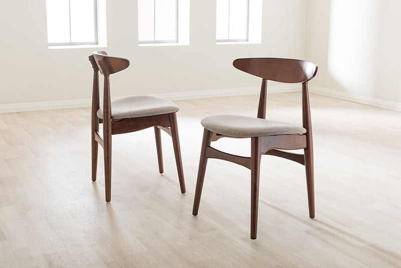 Elara Mid-Century Modern Light Gray Fabric and "Oak" Medium Brown Finishing Wood Dining Chair