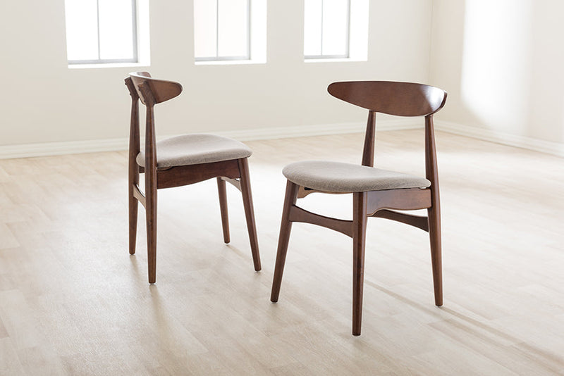 Elara Light Gray Fabric and "Oak" Medium Brown Finishing Wood Dining Chair Baxton