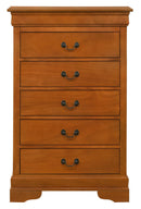 LouisPhillipe 5-Drawers Chest w/Carved Base, Oak