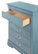 LouisPhillipe 5-Drawers Chest w/Carved Base, Teal