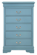 LouisPhillipe 5-Drawers Chest w/Carved Base, Teal