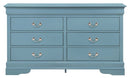 LouisPhillipe 6-Drawers Dresser w/Carved Base, Teal