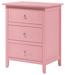 Daniel 3-Drawers Nightstand, Pink