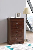 LouisPhillipe 5-Drawers Chest w/Carved Base, Cappuccino
