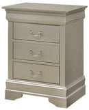 LouisPhillipe 3-Drawers Nightstand, Silver Champagne