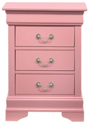LouisPhillipe 3-Drawers Nightstand, Pink