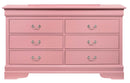 LouisPhillipe 6-Drawers Dresser w/Carved Base, Pink