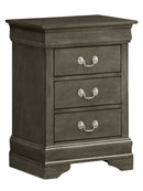 LouisPhillipe 3-Drawers Nightstand, Gray