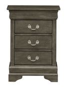 LouisPhillipe 3-Drawers Nightstand, Gray