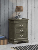 LouisPhillipe 3-Drawers Nightstand, Gray