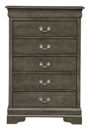 LouisPhillipe 5-Drawers Chest w/Carved Base, Gray