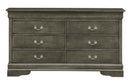 LouisPhillipe 6-Drawers Dresser w/Carved Base, Gray