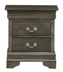 LouisPhillipe 2-Drawers Nightstand w/Carved Base, Gray