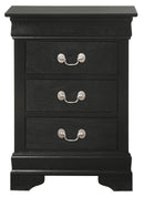 LouisPhillipe 3-Drawers Nightstand, Black