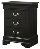 LouisPhillipe 3-Drawers Nightstand, Black