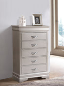 Lorana 5-Drawers Chest, Silver Champagne