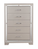Alana 5-Drawers Chest, Silver Champagne