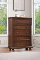 Meade 5-Drawers Chest w/Bun Legs, Cherry
