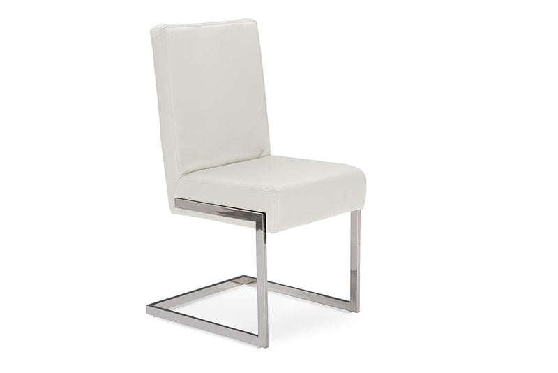 Katya White Faux Leather Upholstered Stainless Steel Dining Chair (Set of 2) Baxton