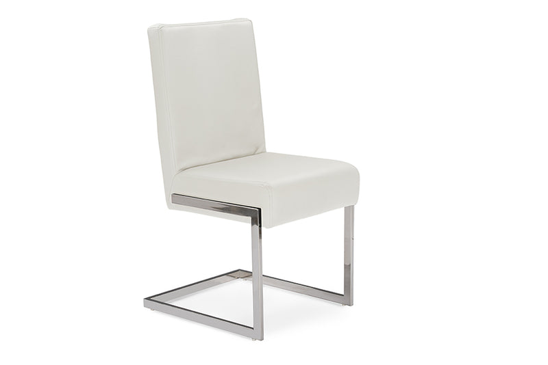 Katya Modern and Contemporary White Faux Leather Upholstered Stainless Steel Dining Chair (Set of 2)