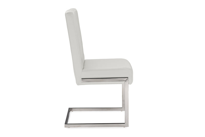 Katya Modern and Contemporary White Faux Leather Upholstered Stainless Steel Dining Chair (Set of 2)