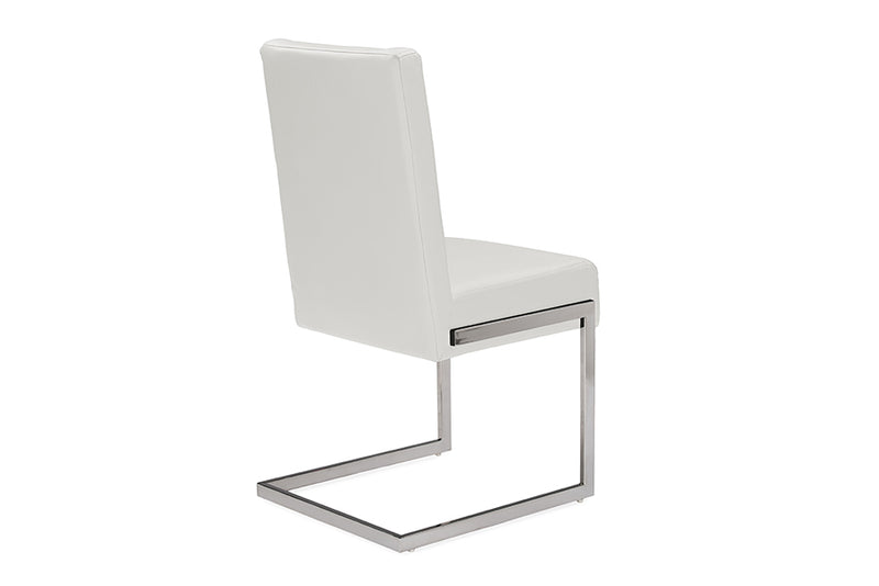 Katya Modern and Contemporary White Faux Leather Upholstered Stainless Steel Dining Chair (Set of 2)