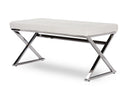 Jeanine Stainless Steel and White Faux Leather Upholstered Rectangle Bench Baxton