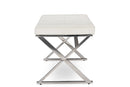 Jeanine Stainless Steel and White Faux Leather Upholstered Rectangle Bench Baxton