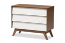 Camino White and Walnut Wood 3-Drawer Storage Chest Baxton